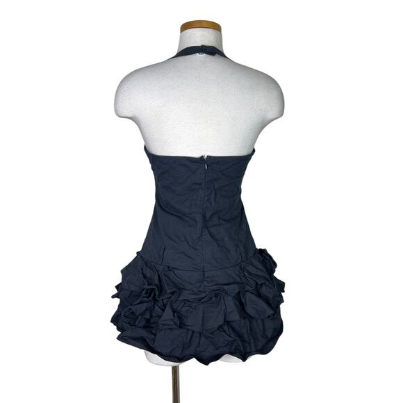 Mustard Seed Halter Black Mini Dress Romper Tiered Ruffle Y2K Goth Scene Medium - Picture 2 of 10